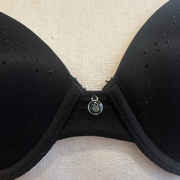 VICTORIA'S SECRET Black Lined Perfect Coverage Bra Solid Rhinestones Womens 32D - Picture 6 of 7